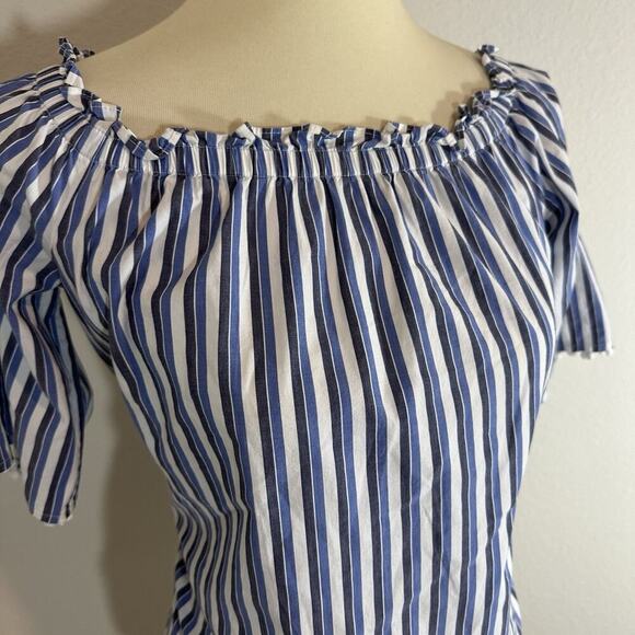 Trina Turk Small Top Sleeveless Blouse Blue Striped Preppy Coastal Poms Coastal - Picture 6 of 12